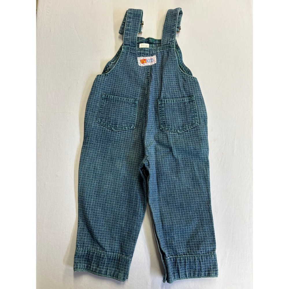 Vintage McKids Sears Denim Overalls 24 Months Blue Green Grid Snap Leg 90s - Picture 3 of 8